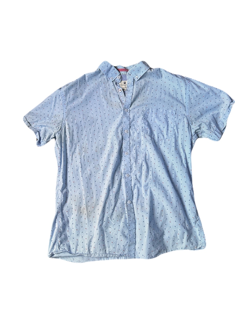 Steel & Jelly London Short-Sleeve Light Blue Button-Down Shirt with Micro Print